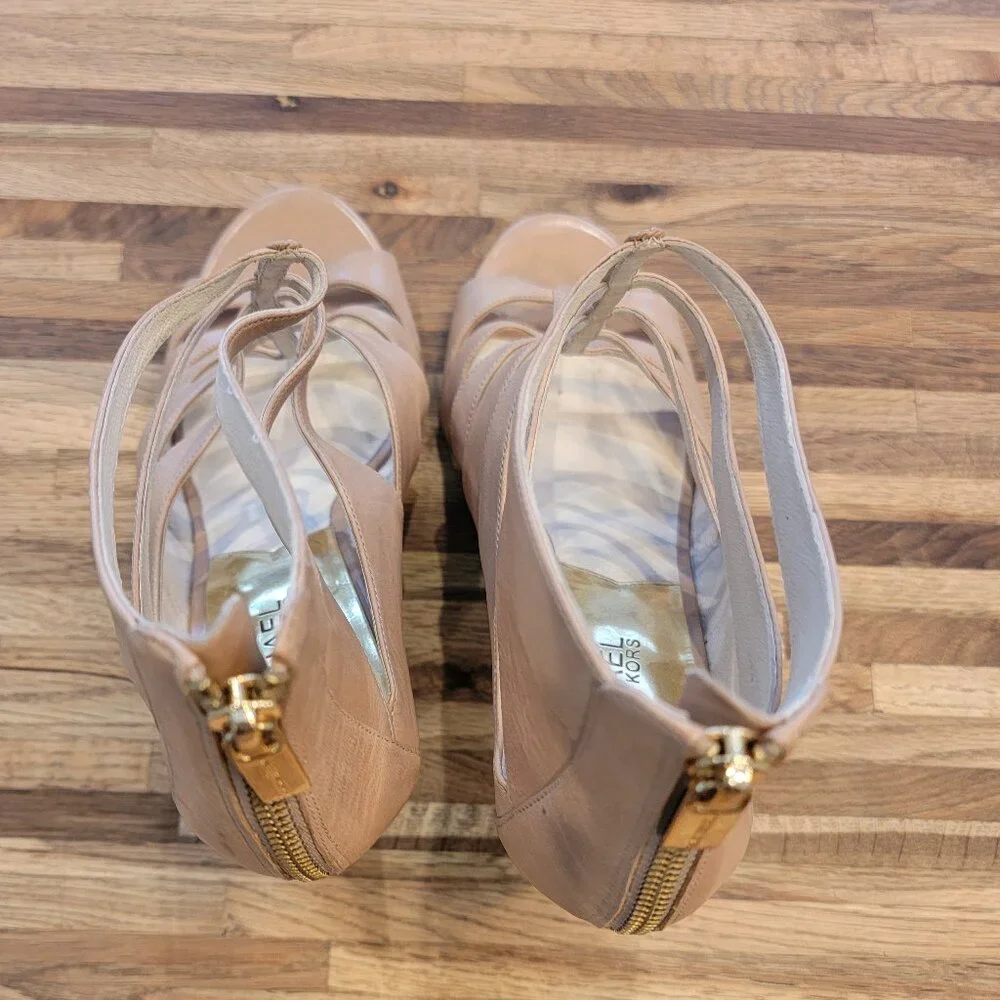 MICHAEL KORS MAVIS OPEN TOE DK KHAKI ZIPPER STRAPPY SANDAL WOMEN SHOES